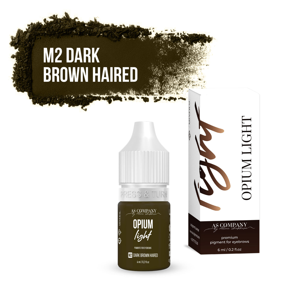 M2 DARK BROWN HAIRED mineral eyebrow pigment, 6ml, 15ml (OPIUM LIGHT) AS-Company™